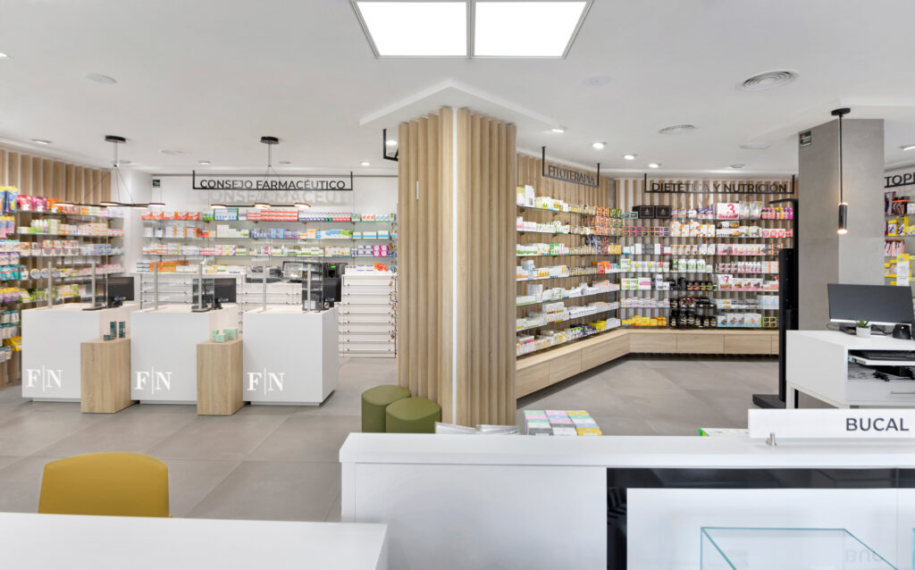Vista mostradores farmacia nautic
